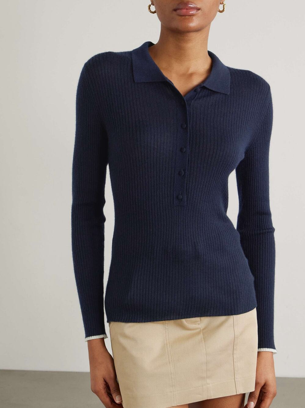 Arch4 Maja Ribbed Organic Cashmere Polo Shirt In Blue M